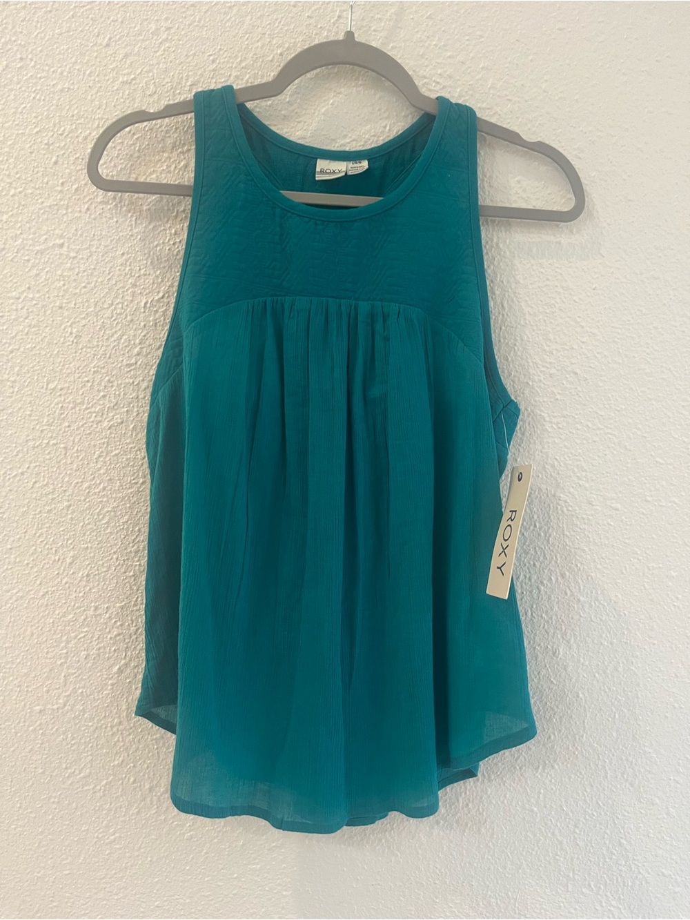 Roxy Teal Pleated Sleeveless Tank Top